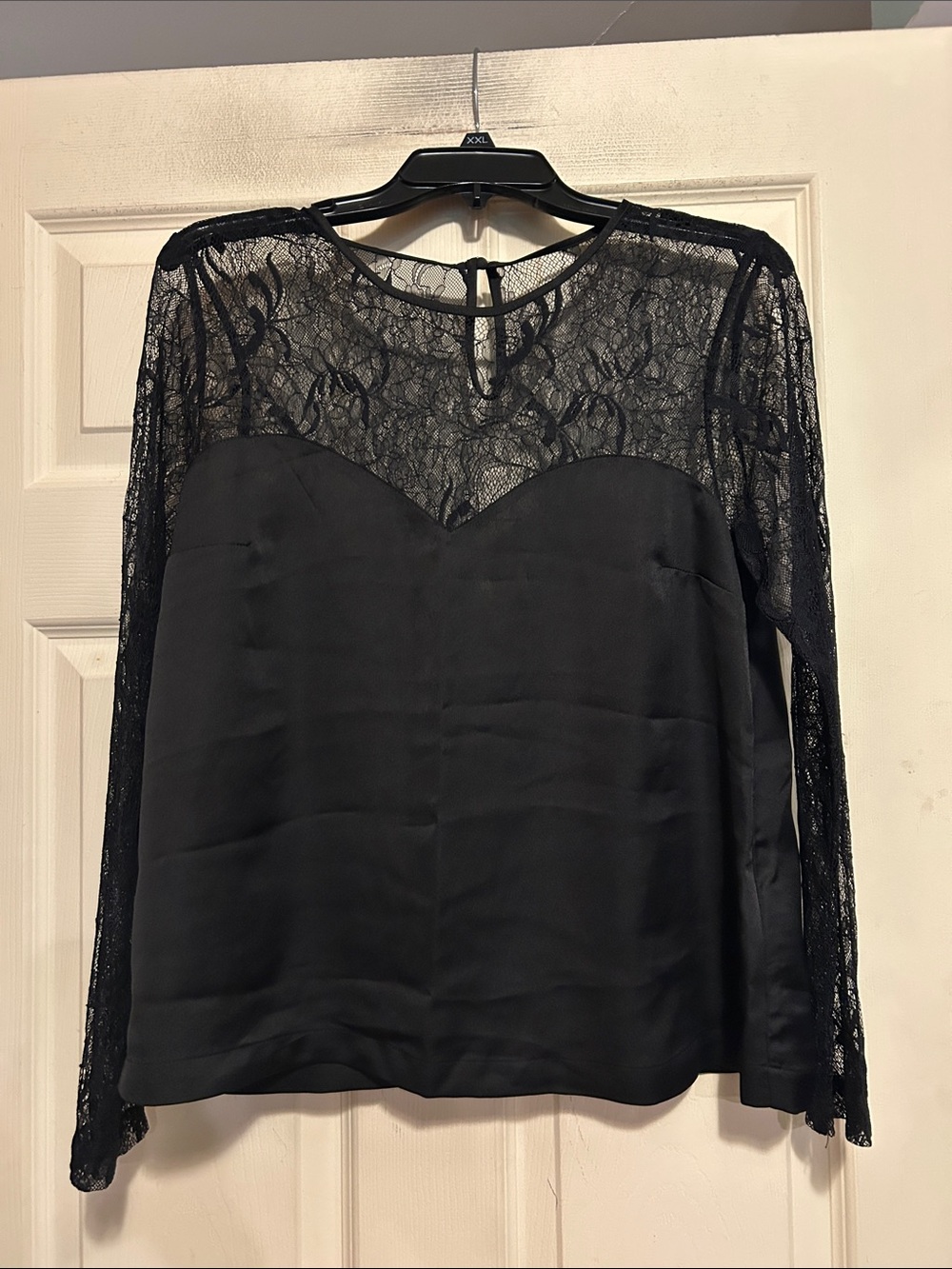 H&M Sheer Black Floral Lace Sweetheart Long Sleeve Top Size 10 / 40